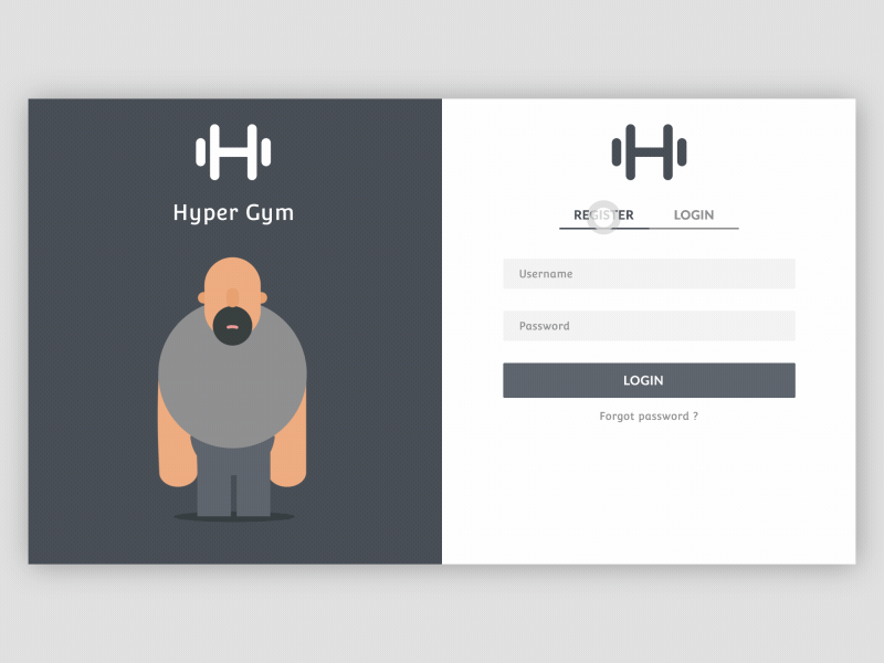 Gym app Login & Register form concept
