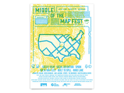 Middle of the Map Fest band poster face festival gig poster grizzly bear local music show poster speaker spoon