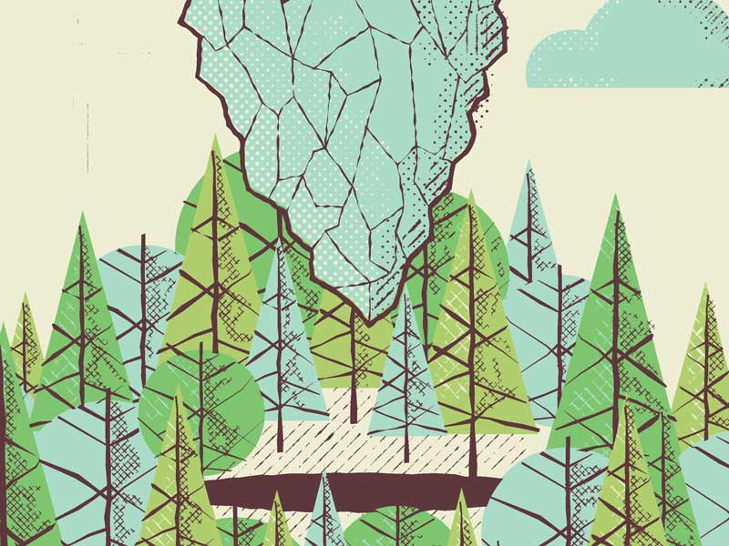 Snippet multiplication screen print print art print gig poster halftone cloud forest trees iceberg texture