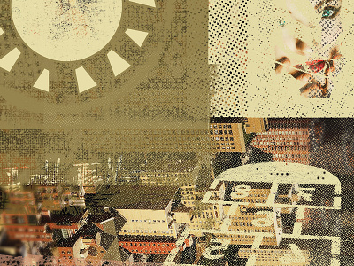 Collage background city collage halftone hopscotch sun texture