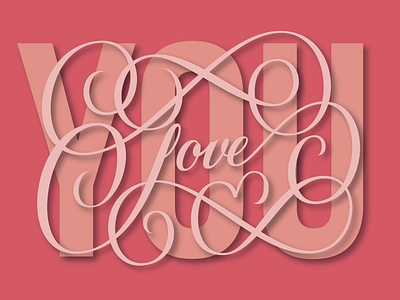 Love You drop shadow flourish lettering love love you pink red