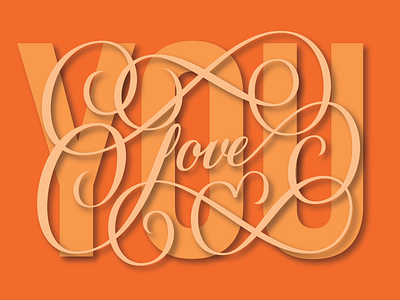 Love You Two drop shadow flourish lettering love love you orange red
