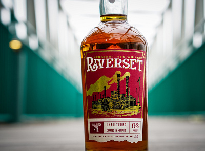 Riverset - Straight Rye Whiskey bourbon brand identity branding design distillery foil gold illustration label logo packaging photography red river riverboat riverset rye spirits straighy whiskey