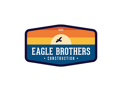 Eagle Brothers Construction Logo Concept badge brothers construction eagle logo river sun sunset