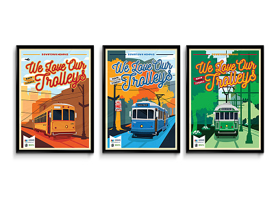 Trolley Poster Series art banner buildings downtown font illustration poster print script trolley