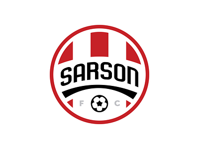 Sarson FC Crest badge ball circle crest logo red soccer sports stripes