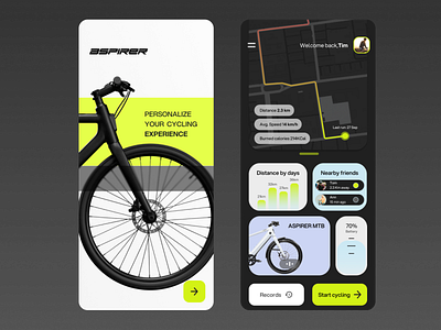 ASPIRER • Cycling App concept app application bike biker biking brand branding calories chart cycling design distance ebike figma graph strive tbilisi ui ux velo