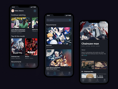 Anime streaming app concept anime card design main page mobile netflix online product search page streaming ui ux