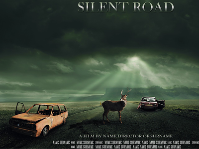 movie poster of a horror movie advance photo manipulation dear on road fantasy photo editing film poster graphic design horror movie poster movie poster photo manipulation road manipulaton thriller movie poster