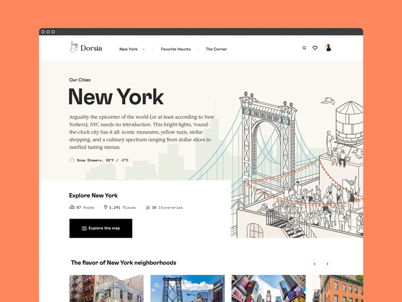 Dorsia Website art direction branding cities illustration maps travel website