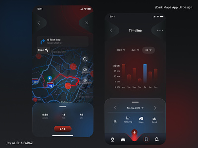 Dark Mode Maps App UI Design