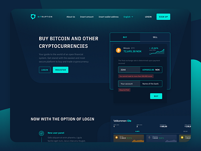 Bitruption Homepage redesign bitcoin dashboard bitcoin services buy crypto crypto crypto exchange dark charts dark mode dark ui figma green crypto web design