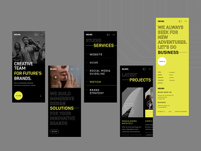 NEURO - Creative Team / MOBILE agency creative web dark ui dark yellow design agency figma footer minimalist mobile ui modern web neuwebz responsive typography ui web design