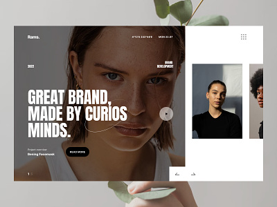 Rams // Header Section big photo big typo clean design studio dieter rams fashion web figma header heading hero landing page minimal minimalist modern web portfolio slider thumbnails typography ui design whitespace