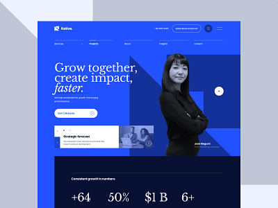 Native Consulting - Business Advisory Partner Homepage agency big photo blocking business business web capital clean web corporate web dark blue enterprise figma grid management marketing partnership section spacing typography webflow