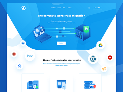 WordPress migration header illustration blue web icon design illustration isometric landing page migration ui design web design wordpress