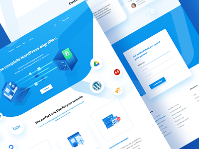 A WordPress migration website - Full backup blue website clean compress hexagonal icon design isometric icon isometric web landing page migration ui design web wordpress