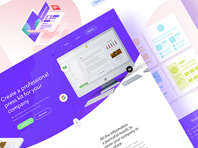 Media kit landing page clay clean isometric icons isometric web landing page mediakit presskit price purple landing page web design