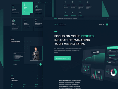 Weljos Crypto Mining Management Landing Page-Design Exploration bitcoin cart dark clean crypto cryptocurrency dark crypto dark web dark website dashboard figma figmadesign green web icons landing page minimal ui design