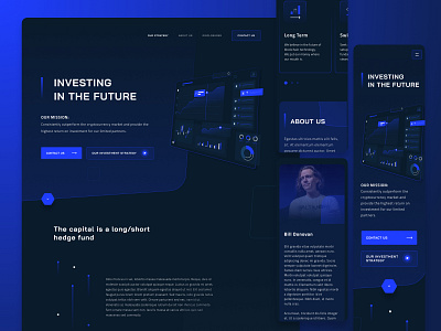 Cryptocurrency investment landing page exploration about us bitcoin blue dark calculator crypto dark crypto mobile dark chart dark ui dark web figma futuristic investment isometric dark mobile ui mobile uiux perspective mockup responsive