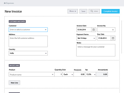 Invoice Web app new Invoice Wireframe