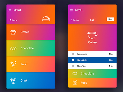 Restaurant food ordering app UI gradients illustrator photoshop ui design ux design