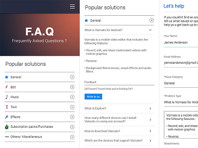 Android application FAQ mobile page