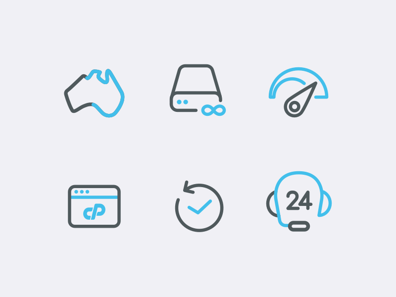 Hosting Icons Set 24h australia cpanel hosting icons reliable server speed