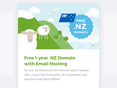 Free .NZ Domain card domain domain name free hosting illustration marketing new zealand nz sea sheep ux web
