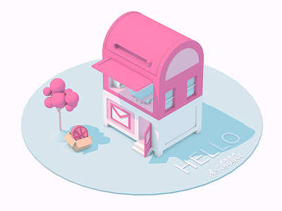 Hello! Dribbble mailbox. 3d building debut dribbble first shot house illustration invitation mailbox pink