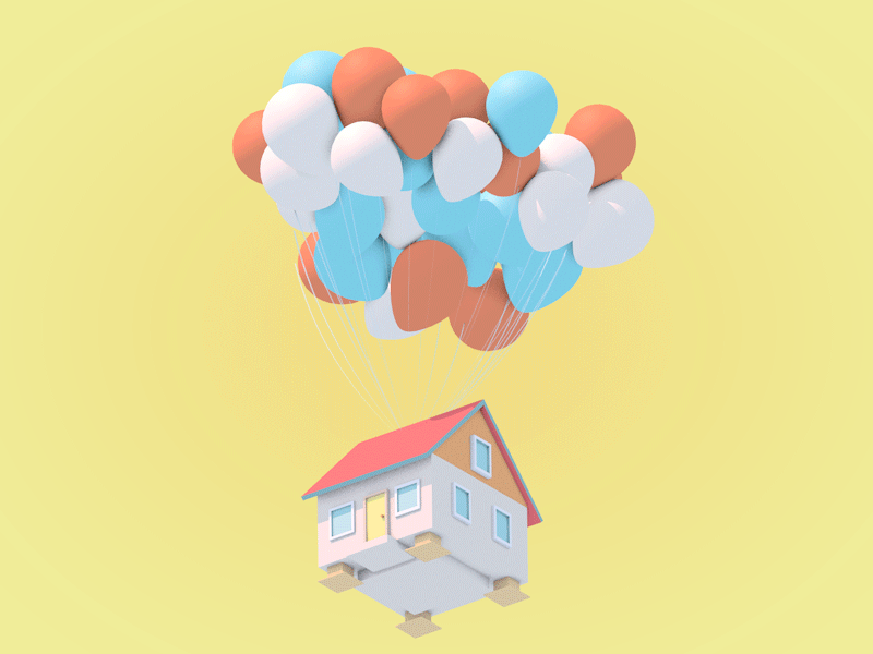 Flying House 3d balloon c4d cinema 4d flying house house illustration low poly sky up