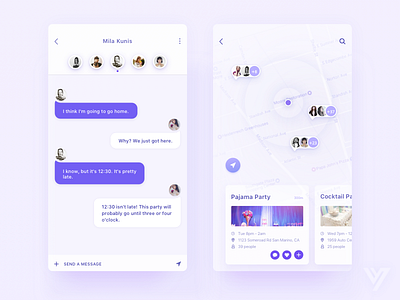 Party App app chat clean，mobile date find map party social ui ux