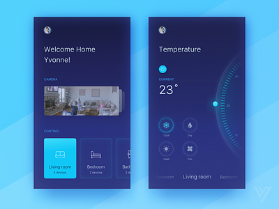 Smart Home App_Dark & Light app chart control dashboard home house rooms smart temperature ui