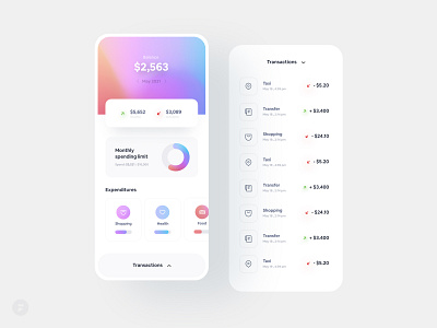 Personal Financial Manager App app application budget colorful colors concept design finance financial gradient income light manage minimal mobile personal swipe transaction ui wallet