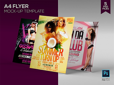 A4 Flyer Mock-up template (5 PSD) a4 a4 paper cover display product flyer mock up template