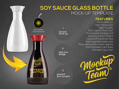 Soy Sauce Glass Bottle Mockup bottle glass glossy mock up sauce soy soy sauce template