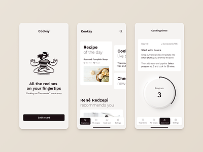 Cooking Mobile app bakery beverage design chef cooking app cooking class cuisine culinary delicious dishes foodie kitchen minimal recipe recipe app restaurant service startup thermomix ui ux webinterface