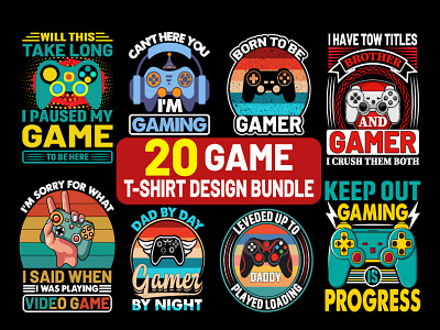 game t-shirt design bundle.