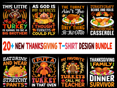 thanksgiving t-shirt design bundle creative design dinner graphic graphic design happy thanksgiving holiday illustration november pumpkin shirts t shirt design t shirt design bundle thankful thanksgiving new design thanksgiving t shirt turkey typography vintage