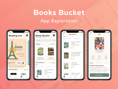 App exploration of Online Library - Books Bucket design icon illustrator interaction design type typography ui ux vector