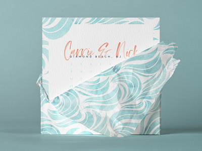 Carrie And Nick's Save The Date beach design invitation save the date script square watercolor