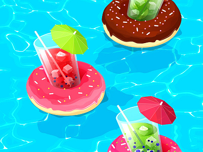 Donuts cocktail color donuts illustration pink pool summer vector