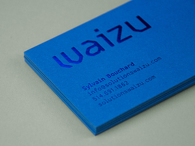 Waizu business card blue business card foil stamp identity logo minimalist