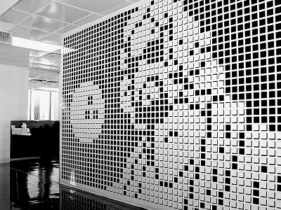 Wall of pixels big lebowsky black white interior design pixel wall