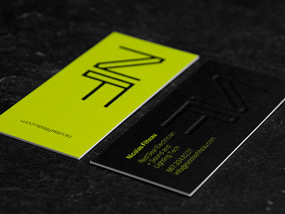 Nicolas Filteau modern contrast neon green emboss business card logo identity
