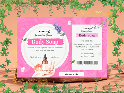 Body soap label pink illustrated