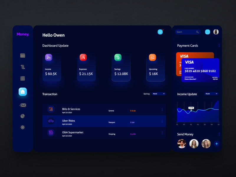 Finance Management Dashboard - Dark-mode by Owen abucheri on Dribbble