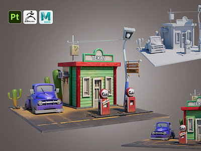 Stylized Gas Station (3D) 3d 3d illustration art environment gameready rendering texturing