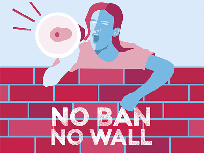 No Ban, No Wall america editorial-illustration illustration megaphone political politics vector