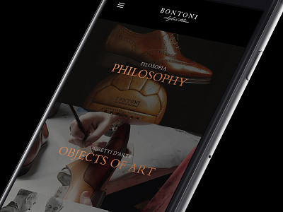 Menu concept design for Bontoni bontoni design fine hand italian made mobile shoes web